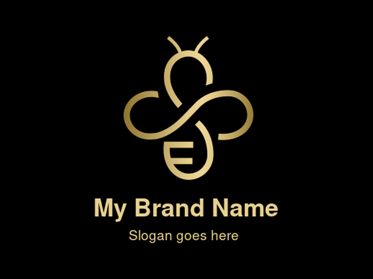 Elegant Golden Bee with Infinity and Letter S Logo Design for Sustainable Honey Farms and Eco-Friendly Beekeeping Education Centers
